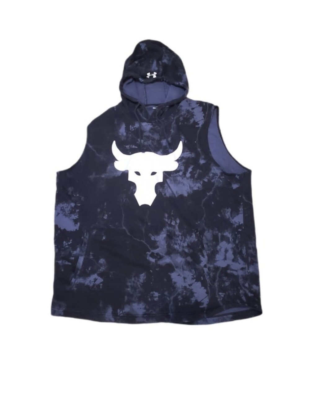Under Armour Project Rock Terry Sleeveless Blue Tie Dye Brahma Bull Hoodie XXL